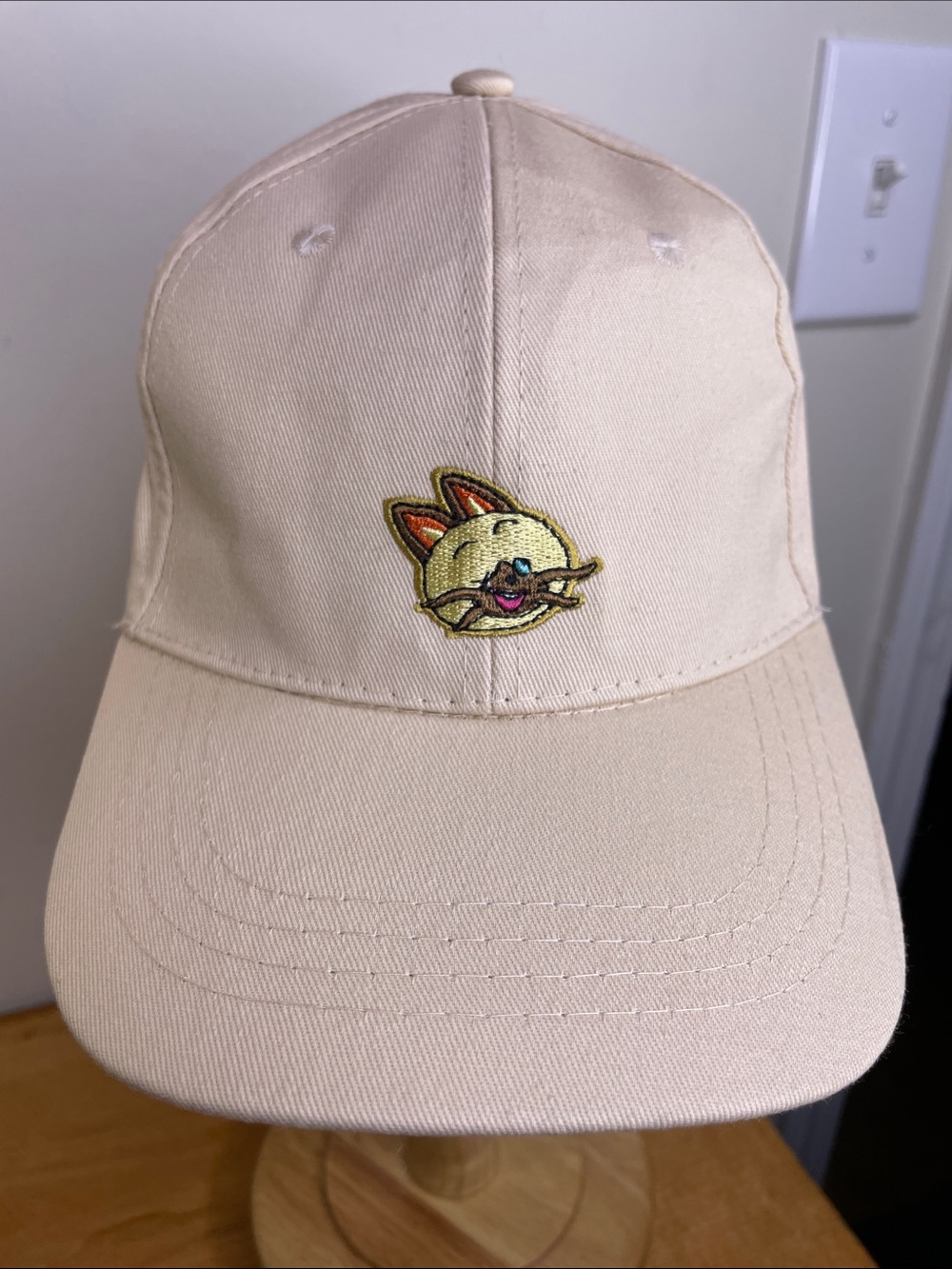 Funimation Cream Baseball Cap with Embroidered Cat Accent